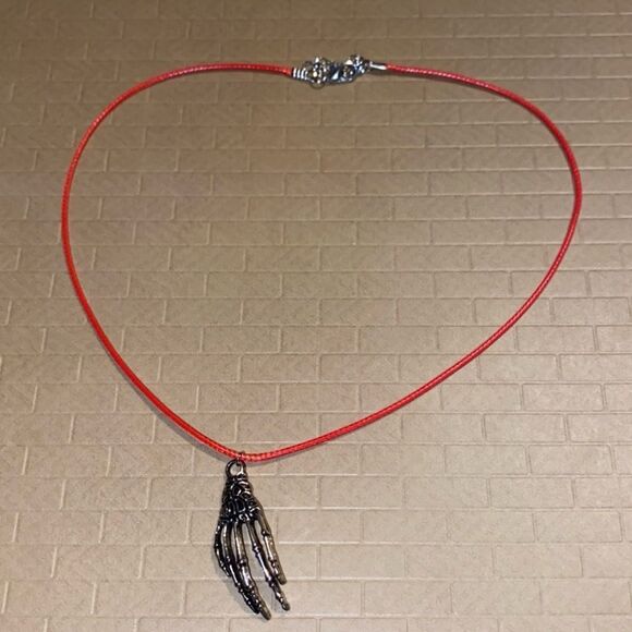 Creepy, Oversized Skeleton Hand Pendant, w/ Black Wax Cord Necklace - Picture 9 of 16